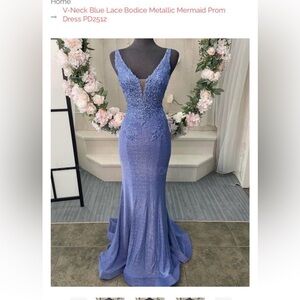 Jovani Blue Lace Mermaid Prom Dress